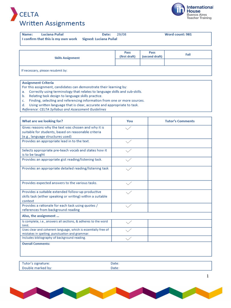 CELTA Skills Assignment Overview | PDF | Learning