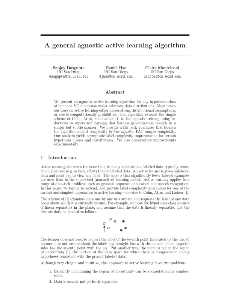 2007 - A General Agnostic Active Learning Algorithm - Dasgupta Et Al | PDF