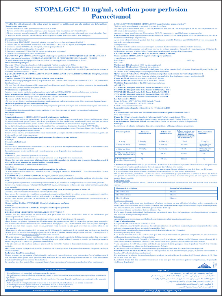 Stopalgic 10 MG ML Solution Pour Perfusion Parac tamol PDF 