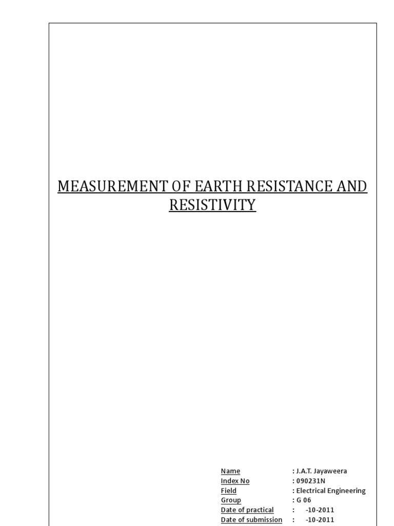 Earth Resistance and Resistivity Measurement | PDF | Electrical ...