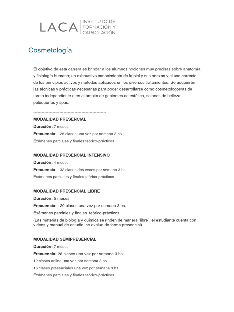 LACA LABORATORIO Cosmetología | PDF