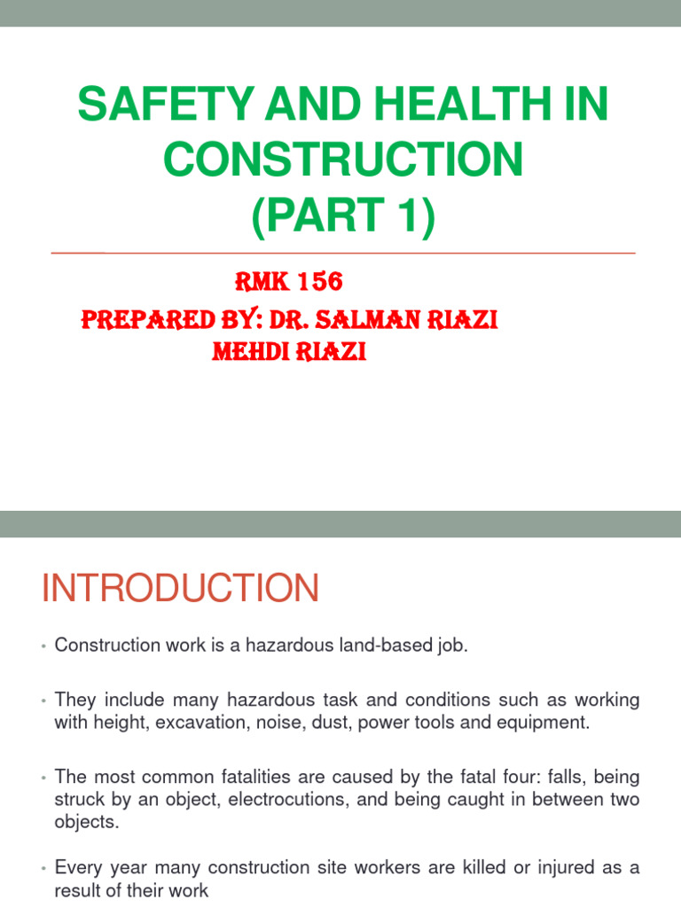 Safety Health in Construction (Part 1) (2) - 231025 - 151956 | PDF ...