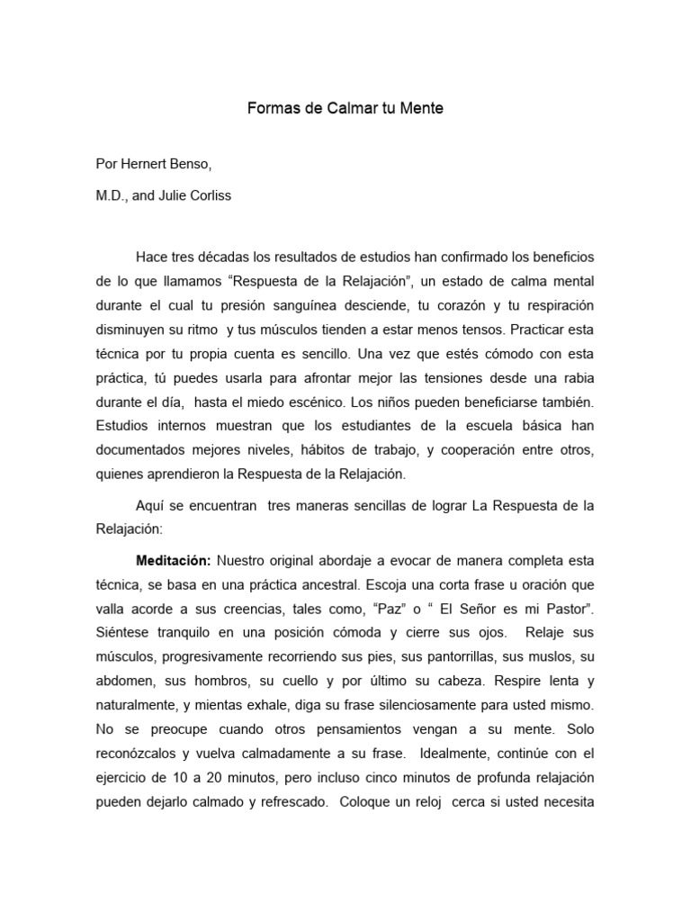 Formas de Calmar Tu Mente | PDF
