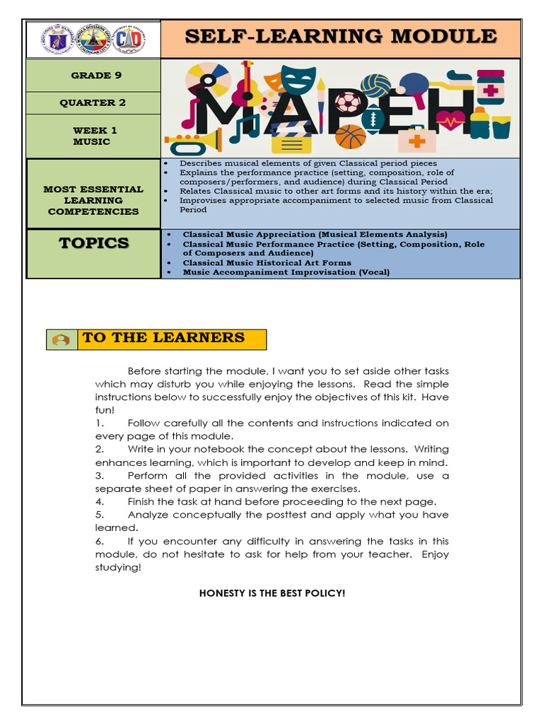 Mapeh 9 Q2 Week 1 Music Pdf