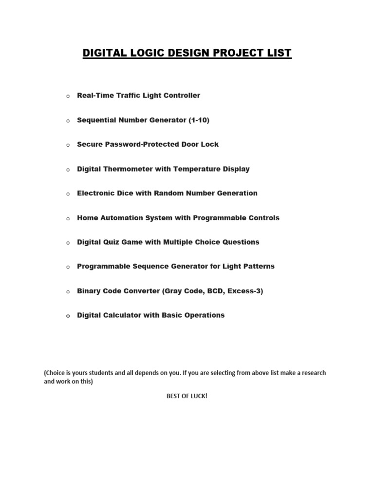 Digital Logic Design Project List | PDF