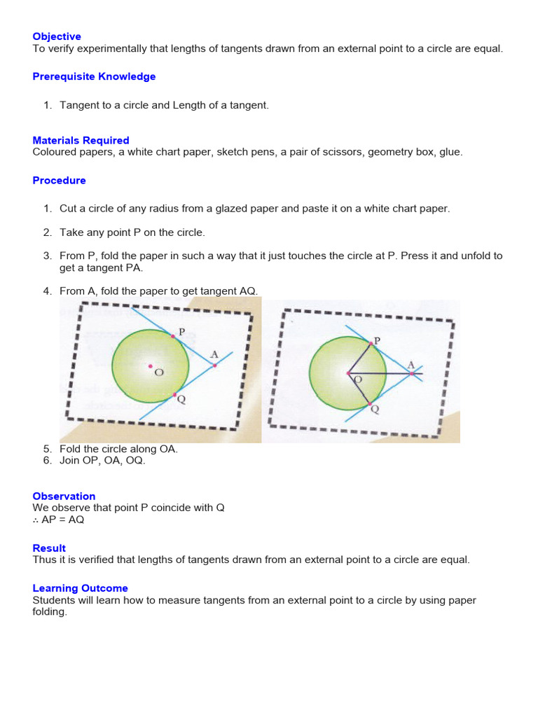 Equal Tangents from External Points | PDF