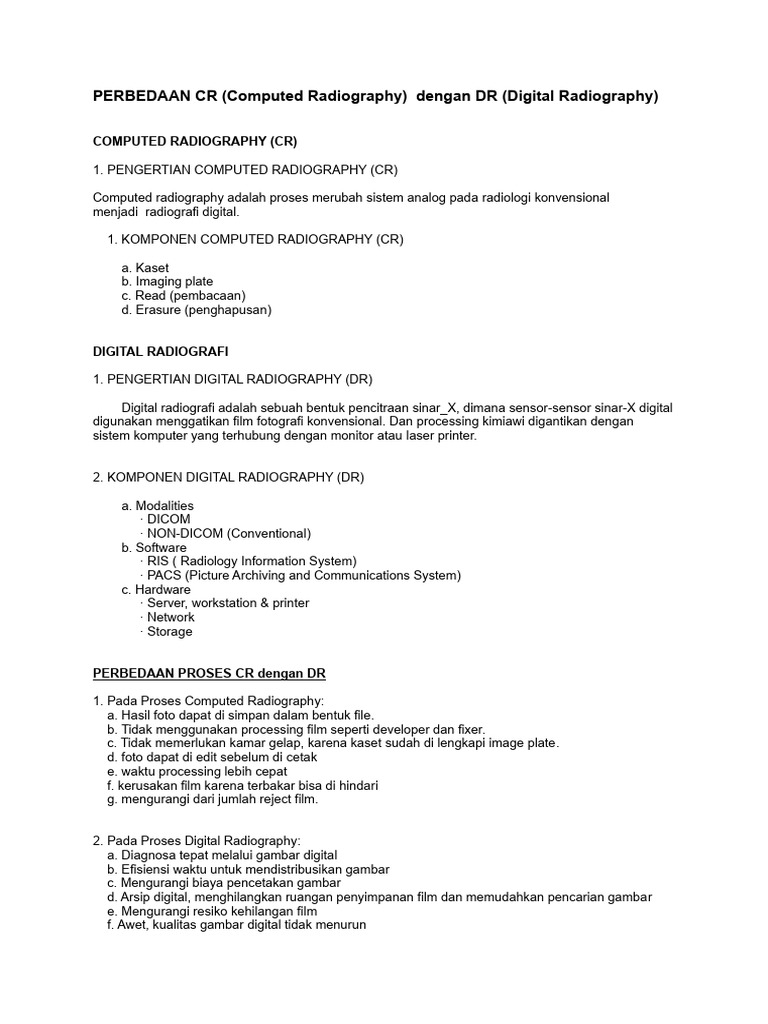 Perbandingan CR dan DR dalam Radiologi | PDF | Seni | Teknologi & Rekayasa