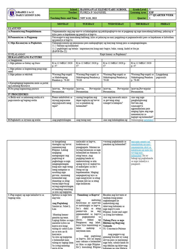 DLL - Esp 5 - Q2 - W1 | PDF
