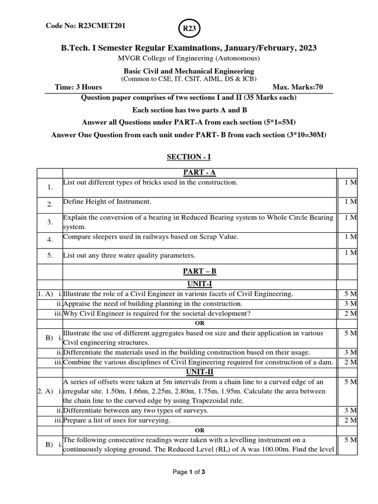 BCME Exam Paper R23 Regulation | PDF | Technology & Engineering