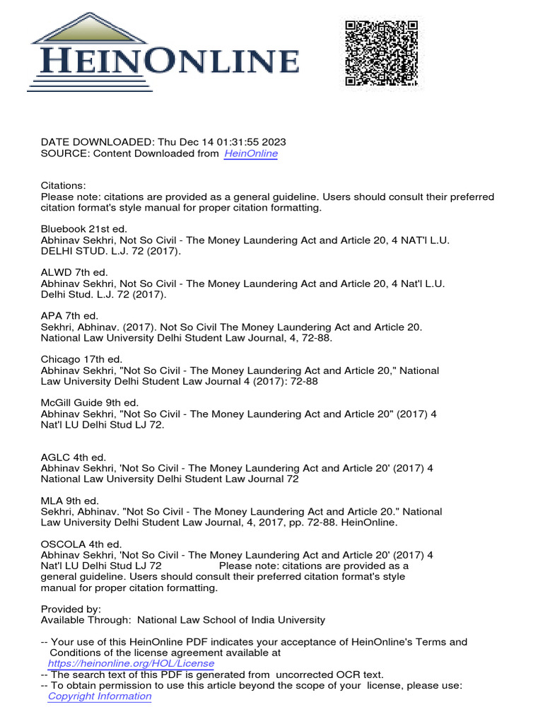 Not So Civil - The Money Laundering Act and Article 20 | PDF | Social ...