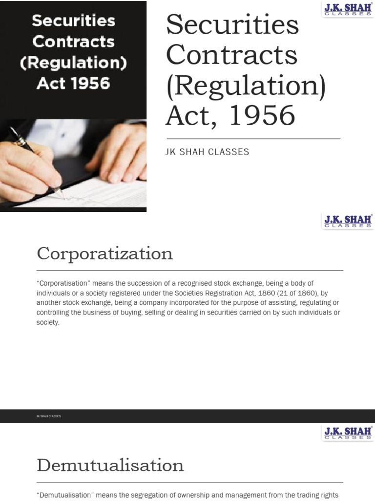 SecuritiesContracts (Regulation) Act, 1956 | PDF | Stocks | Securities