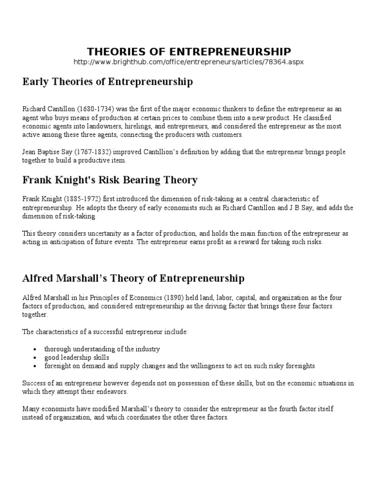 Overview of Entrepreneurship Theories | PDF | Entrepreneurship | Innovation