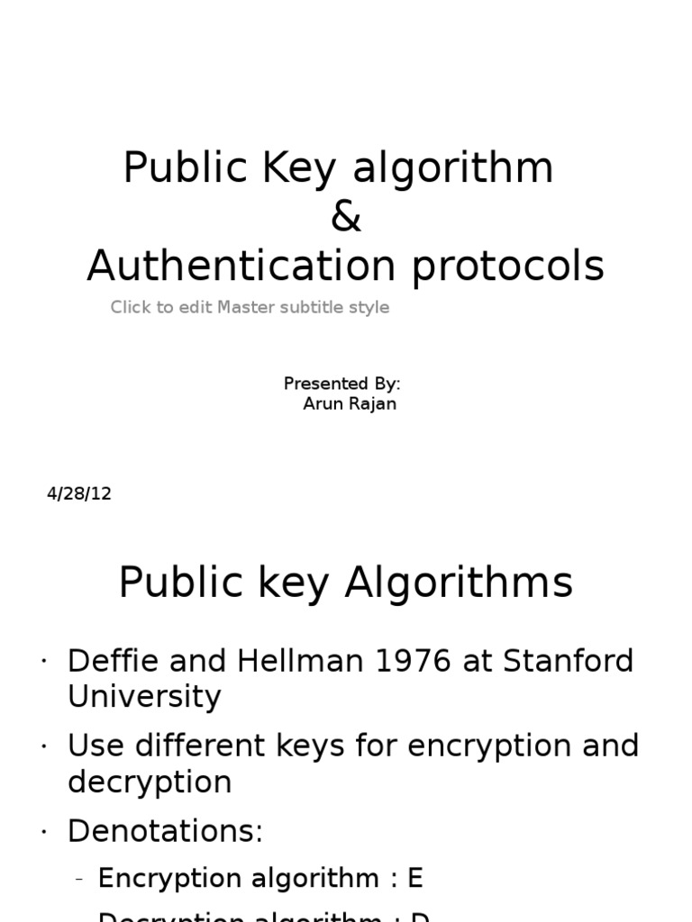 Public Key Algorithm & Authentication Protocols Click To Edit Master Subtitle Style PDF