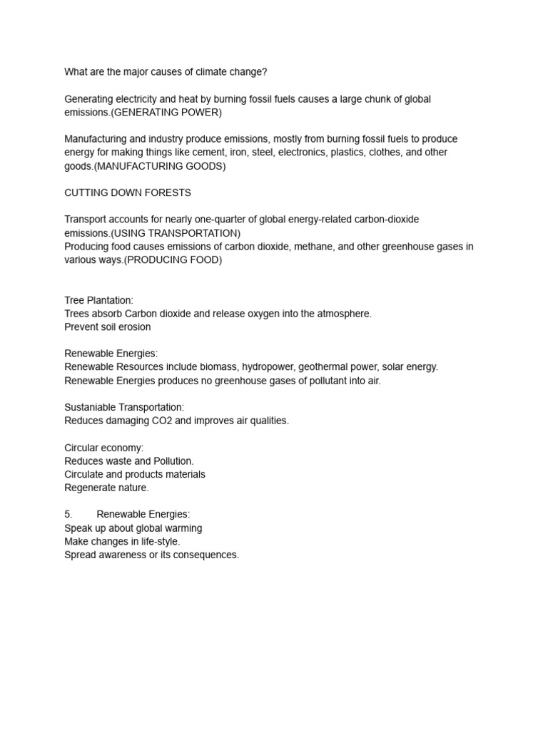 Major Causes of Climate Change Explained | PDF | Home & Garden ...