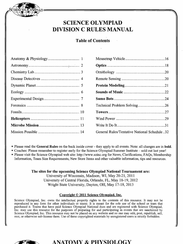 Science Olympiad 2011 Manual | PDF | Muscle | Experiment