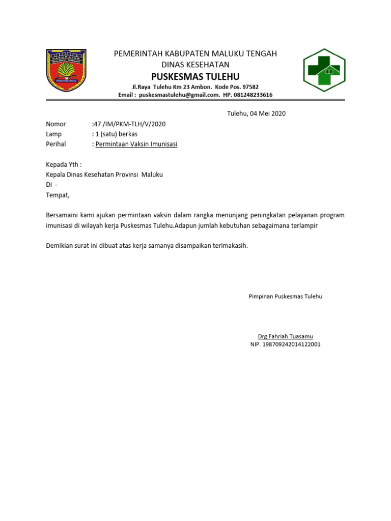 SURAT PERMINTAAN VAKSIN | PDF