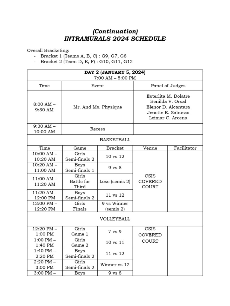 Continuation Intrams Schedule | PDF