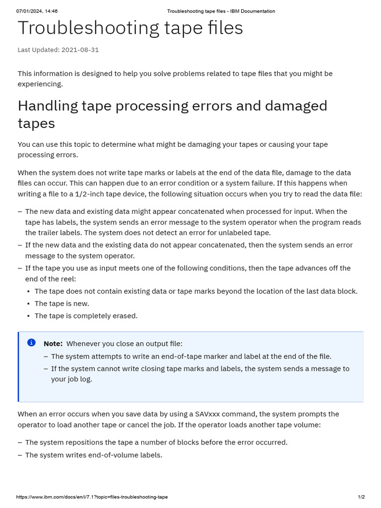 Troubleshooting tape files ibm documentation pdf