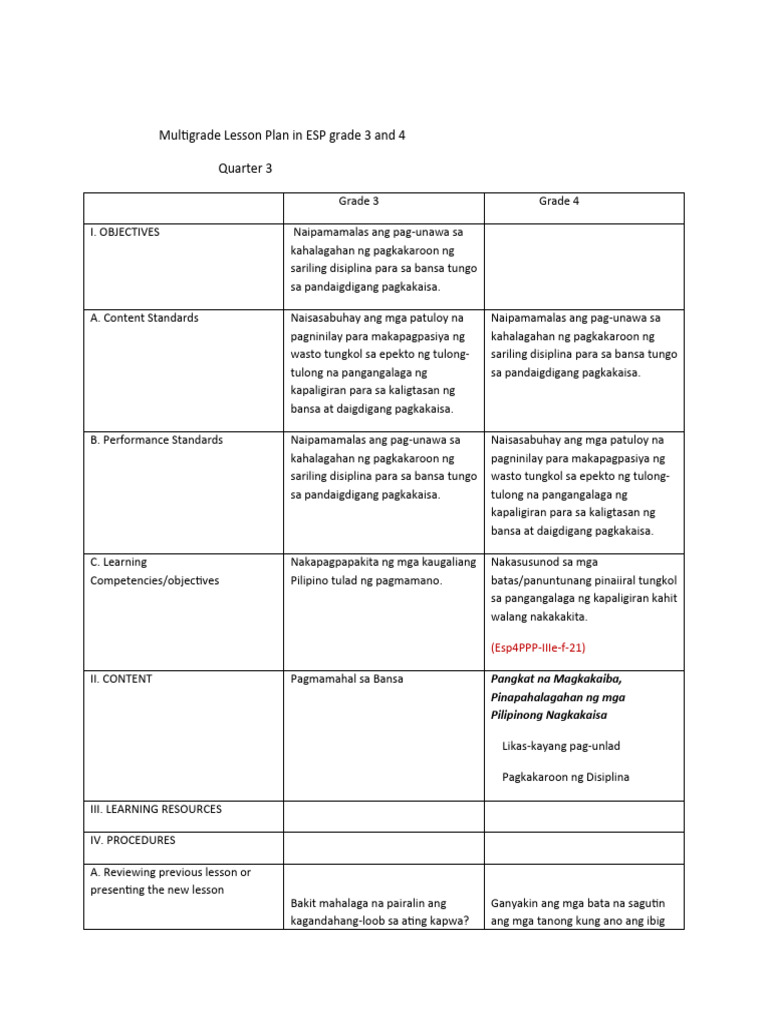 Multigrade Lesson Plan PDF