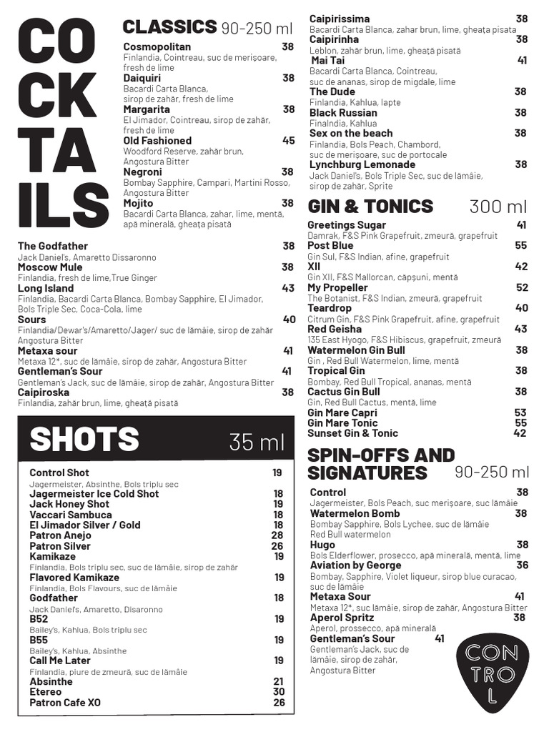 Cocktail & Drink Menu | PDF | Cooking, Food & Wine
