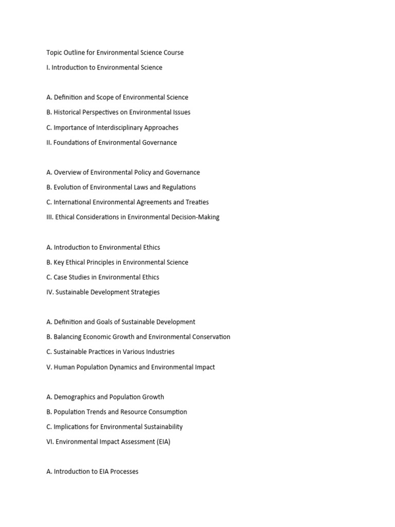 Topic Outline For Environmental Science Course | PDF