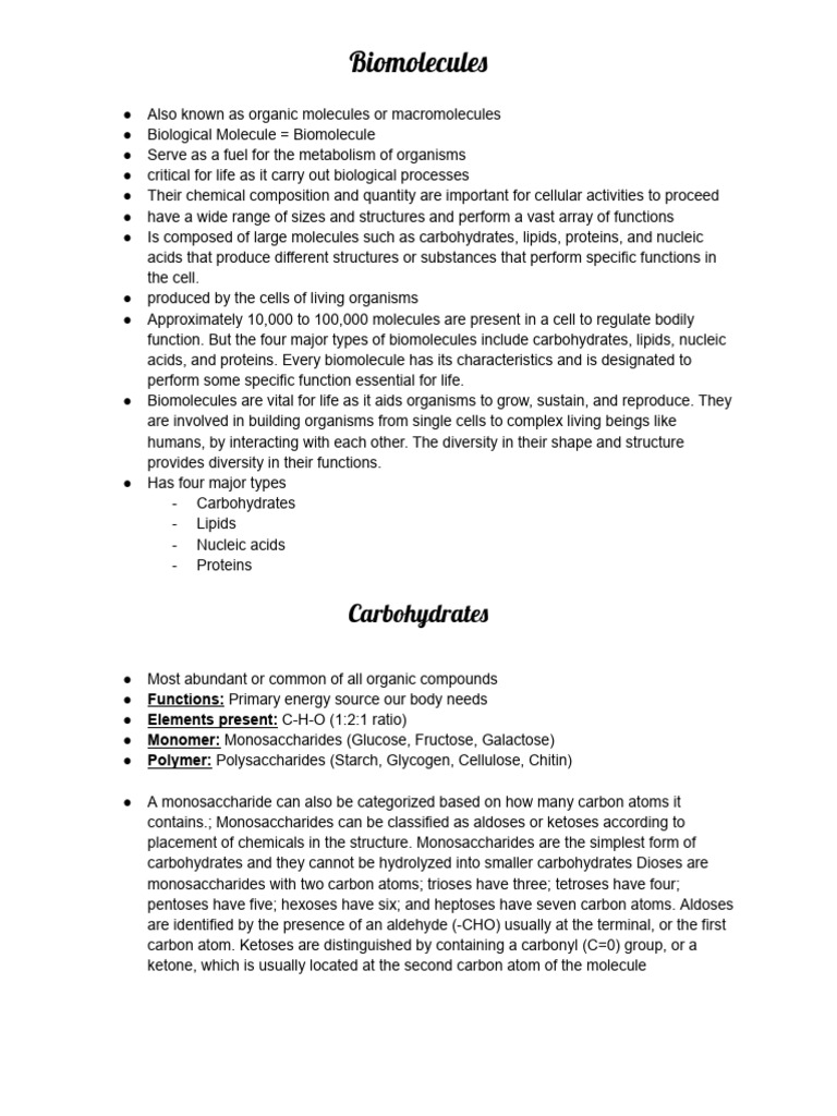 Biology Biomolecule Notes | PDF