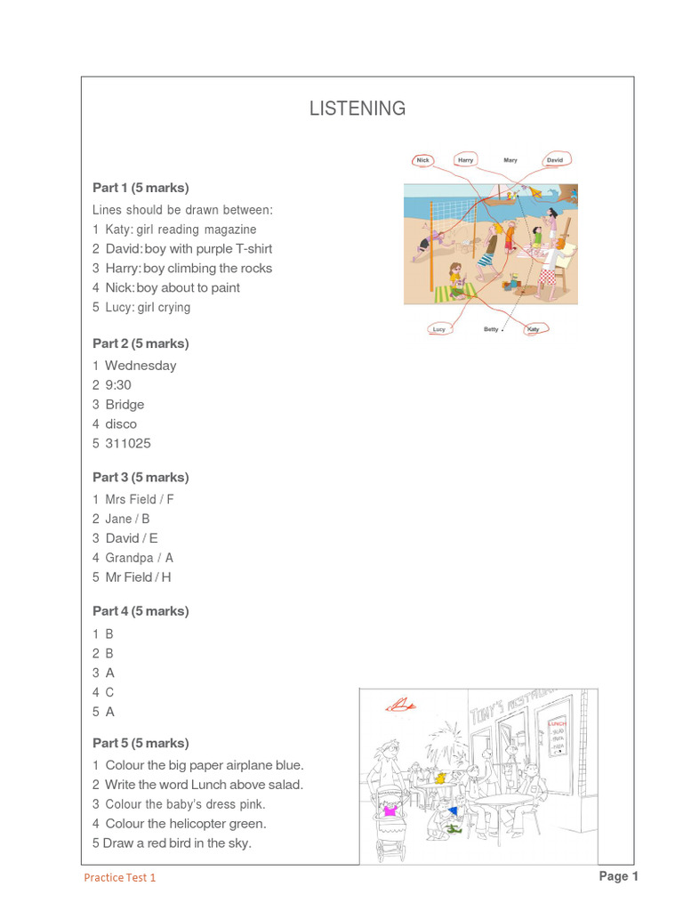 A2 Flyers Practice Test 1 Answers | PDF | Language Arts & Discipline ...