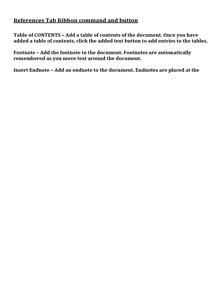 References tab ribbon command and button pdf