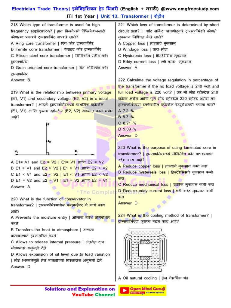 ITI 1st Year Electrician 13 Transformer EM - Compressed | PDF