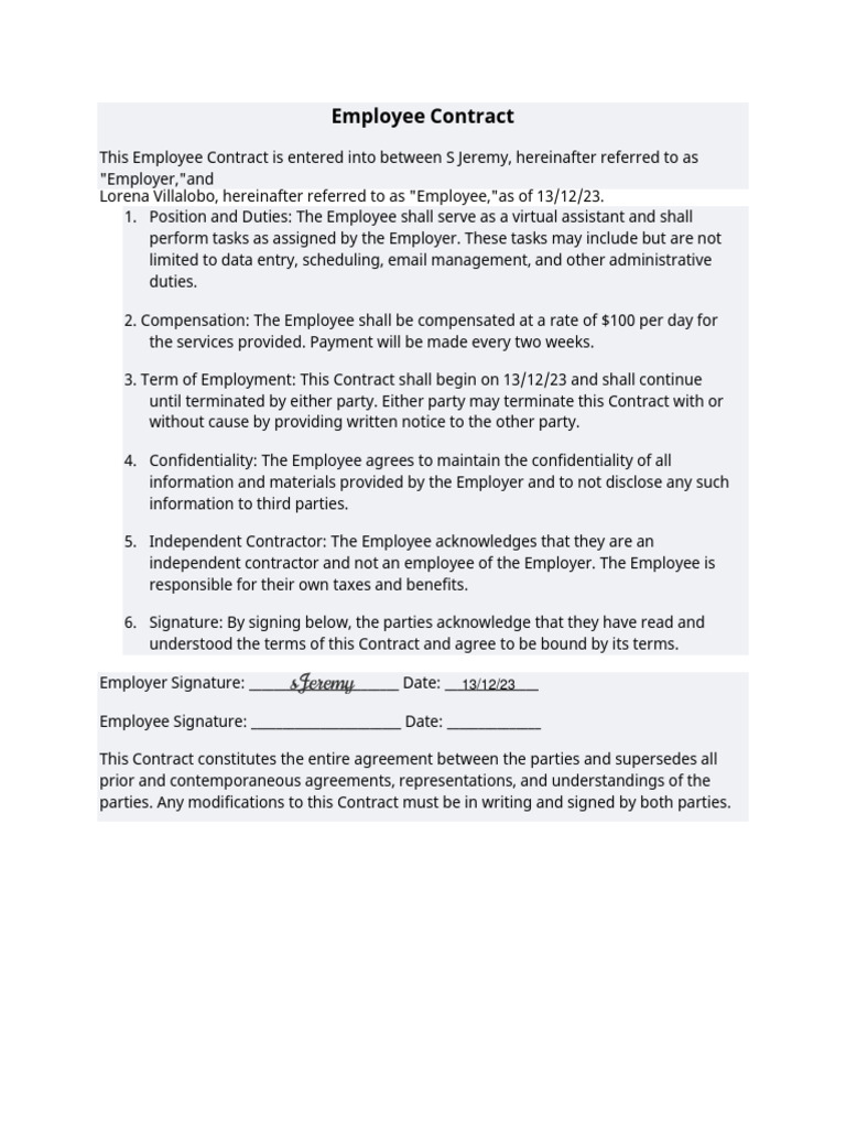 Employee Contract | PDF