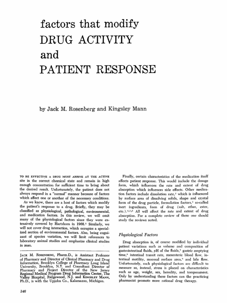 Factors That Modify Drug Activity & Drug Response PDF