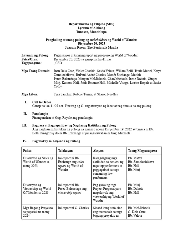 Katitikan NG Pulong | PDF