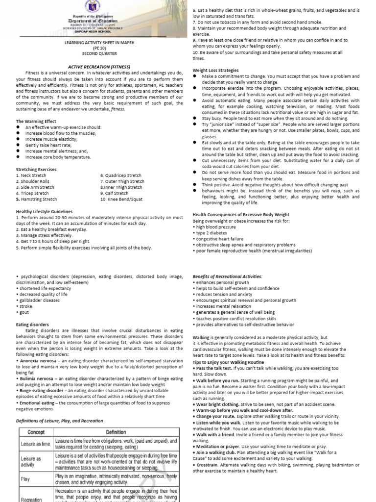MAPEH Fitness Learning Activity Guide | PDF | Self-Improvement | Wellness