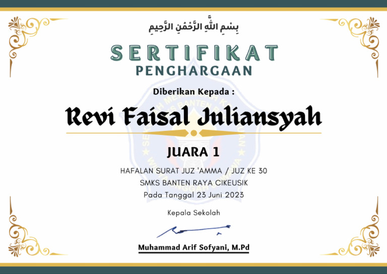 Contoh Sertifikat Phbi | PDF