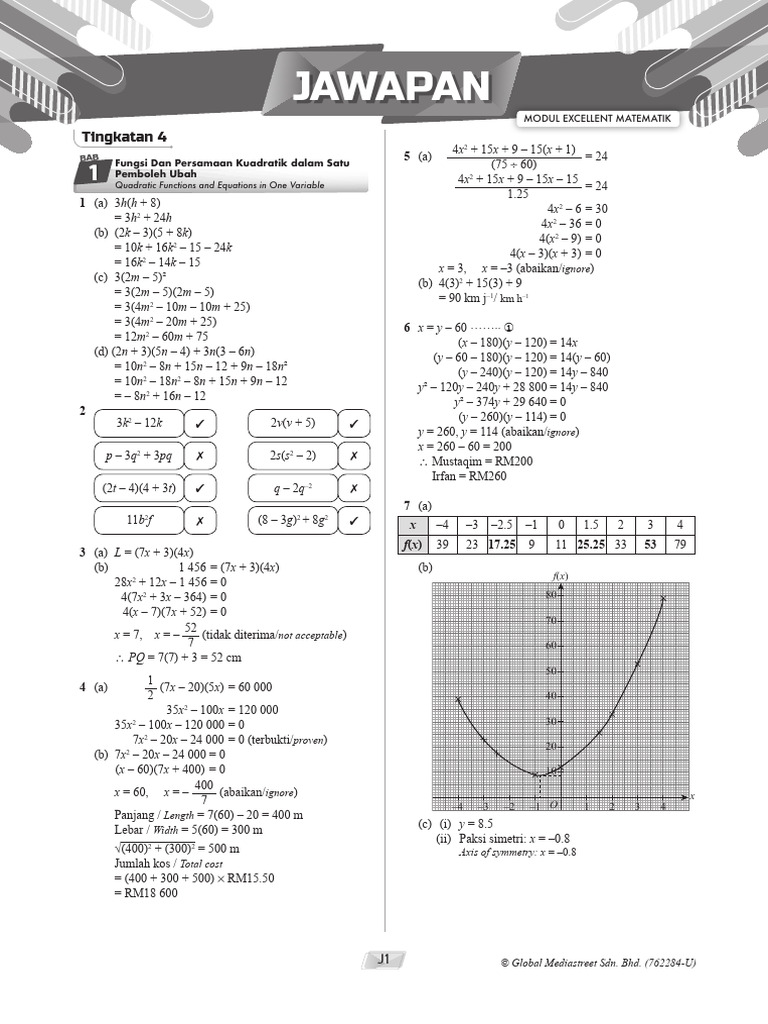 Jawapan Modul SPM Excellent Matematik | PDF