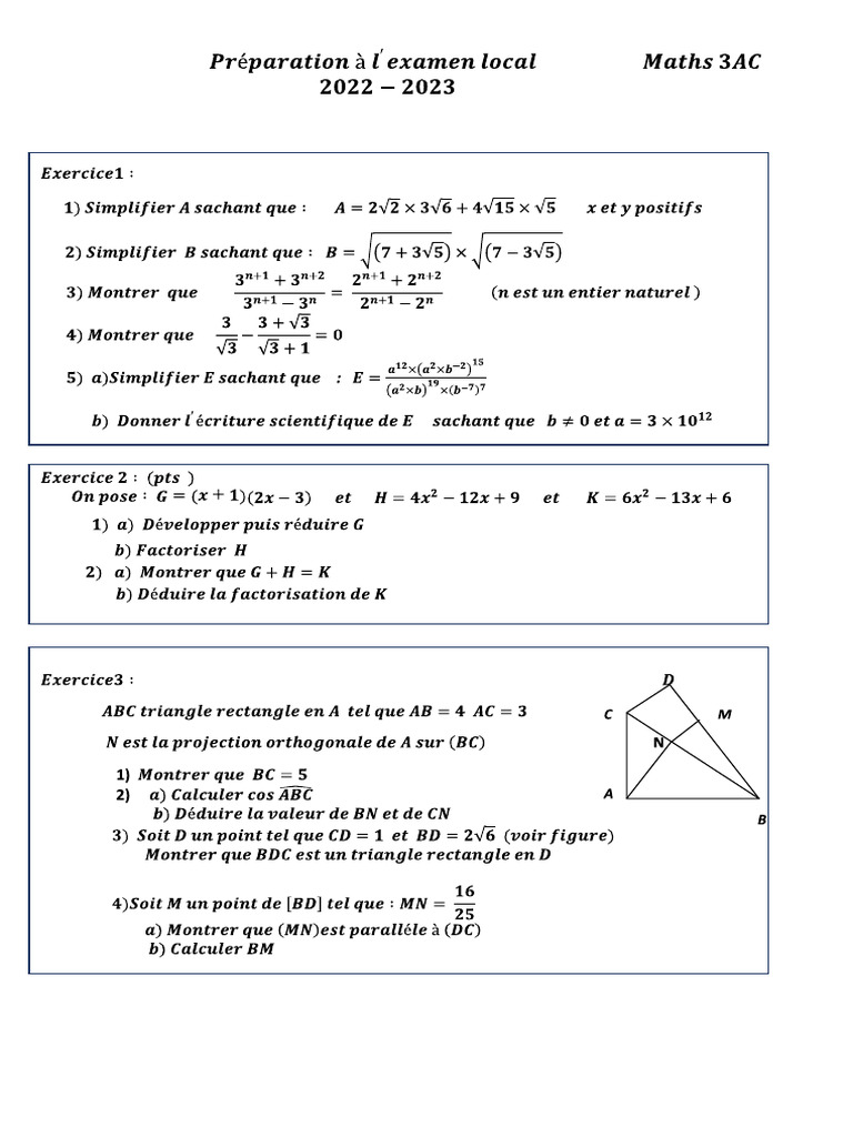 Math 3eme annee college pdf