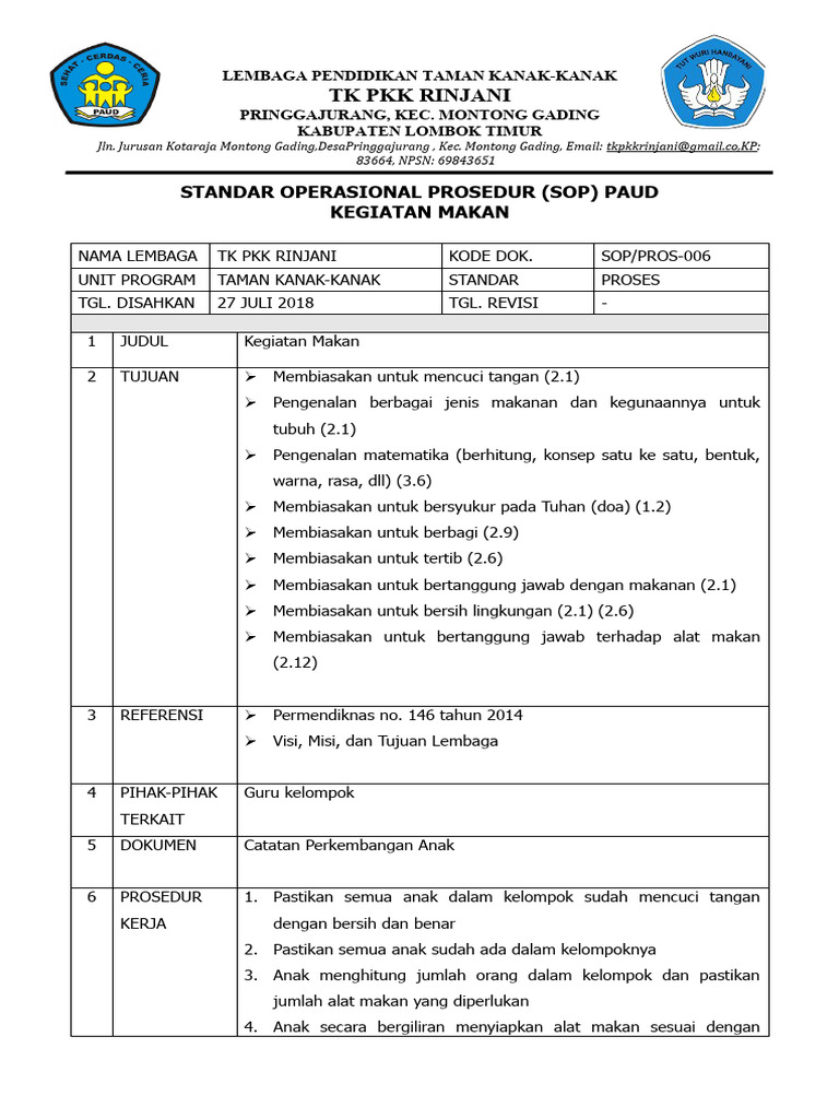 6 SOP KEGIATAN MAKAN | PDF