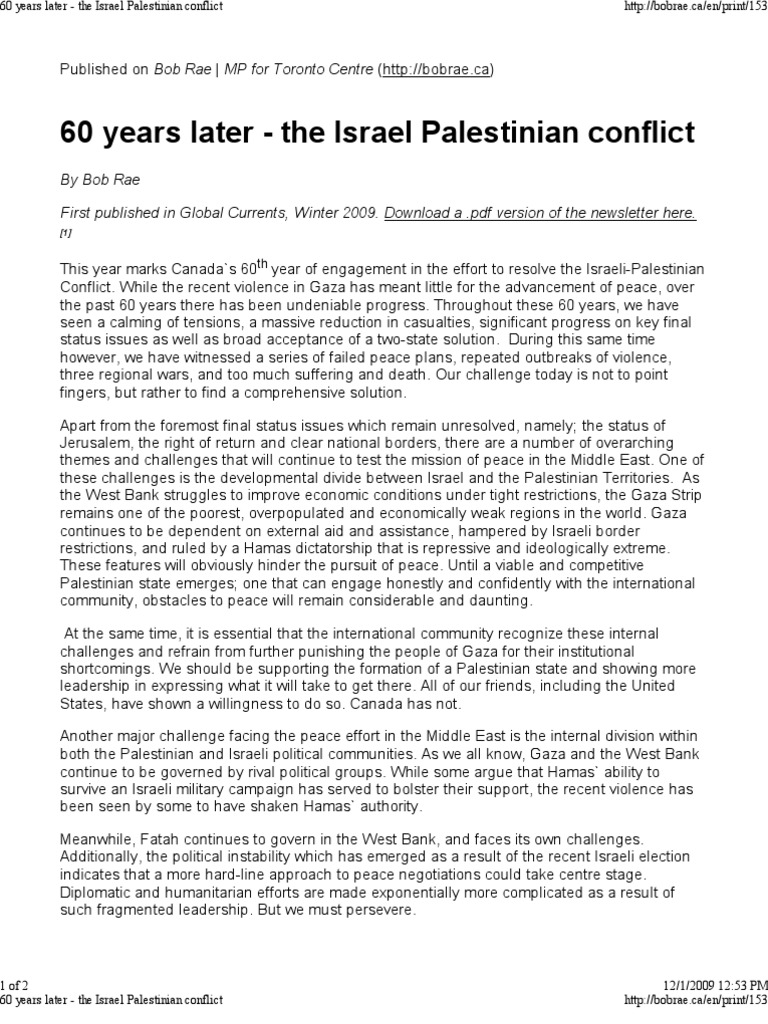 60 Years Later The Israel Palestinian Conflict | PDF | Israeli ...