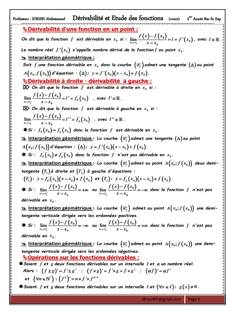 Dérivabilité et étude des fonctions | PDF