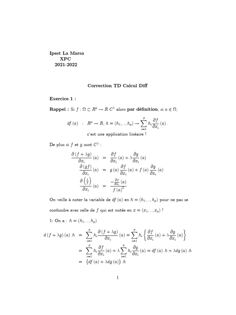 Correction TD Calcul Différentiel | PDF | Logique mathématique ...
