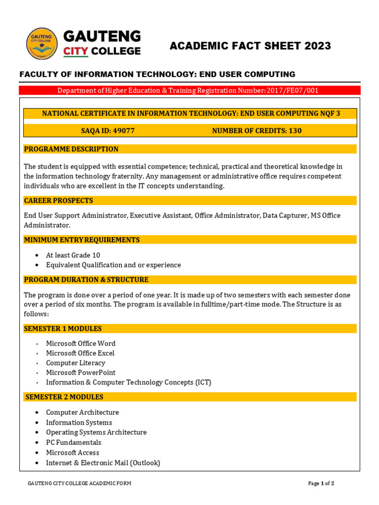 National Certificate in IT: End User Computing | PDF
