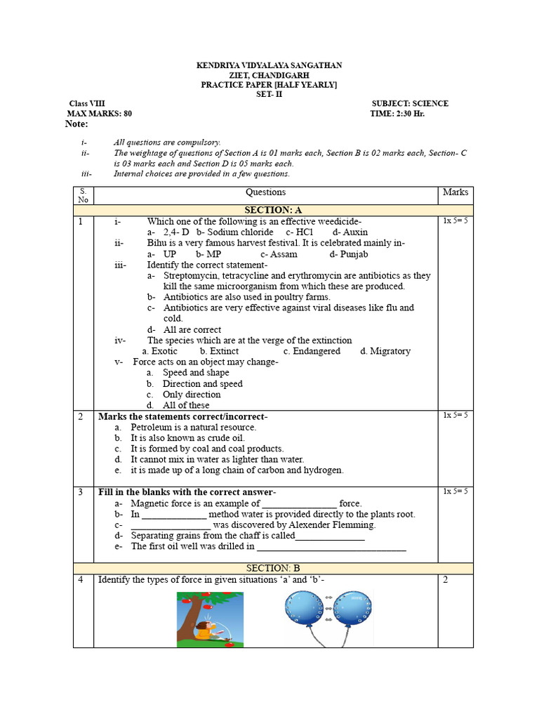 Class 8 Science Practice Paper | PDF