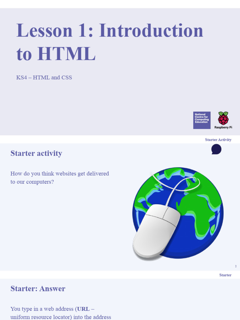 L1 Slides - Introduction To HTML - KS4 | PDF