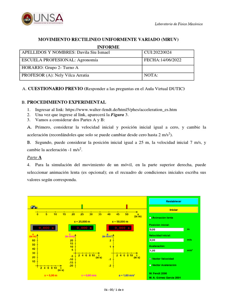 Simulación y Análisis de MRUV | PDF