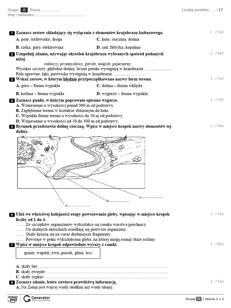 Test Przyroda Klasa 4 Dział 5 Przyroda KL 4 Test Po Rozdziale 7 | PDF