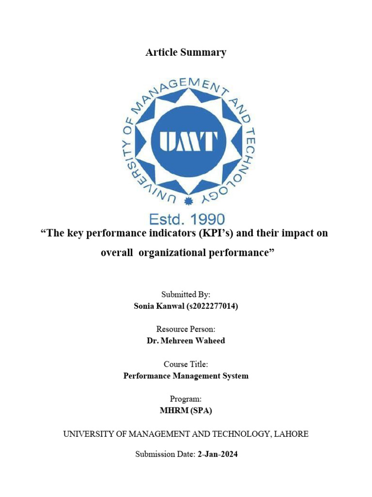 Sonia kanwal article summary pdf performance indicator customer