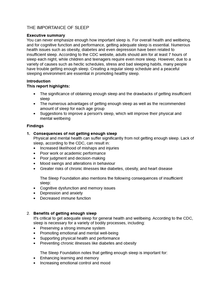 The importance of sleep pdf