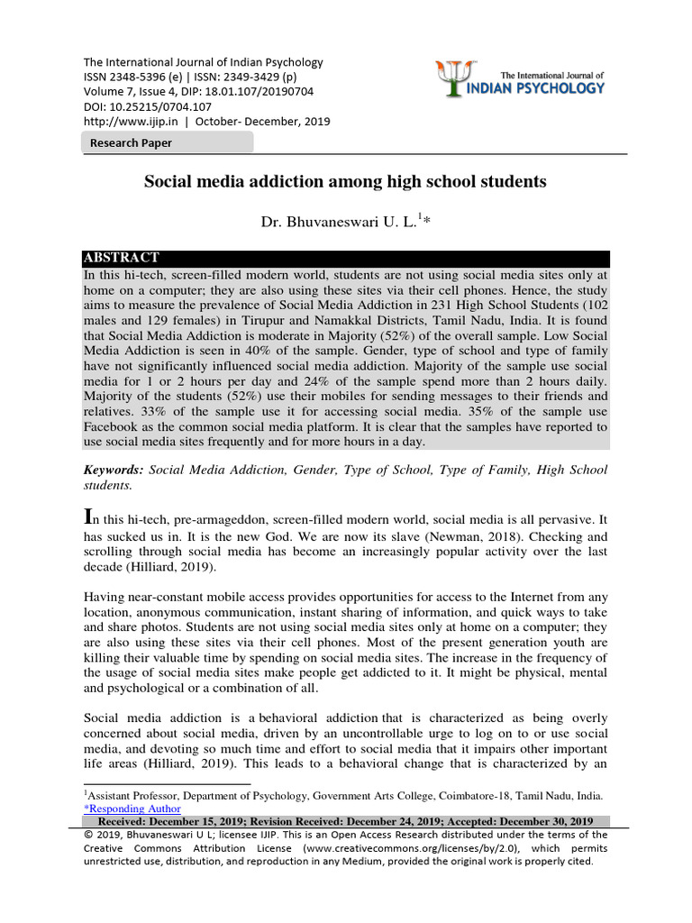 Social Media Addiction in High Schoolers | PDF | Self-Improvement ...