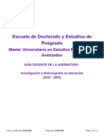 Guia Docente 125781101 - Investigacion e Historiografia en Educacion - Curso (2324) - 2