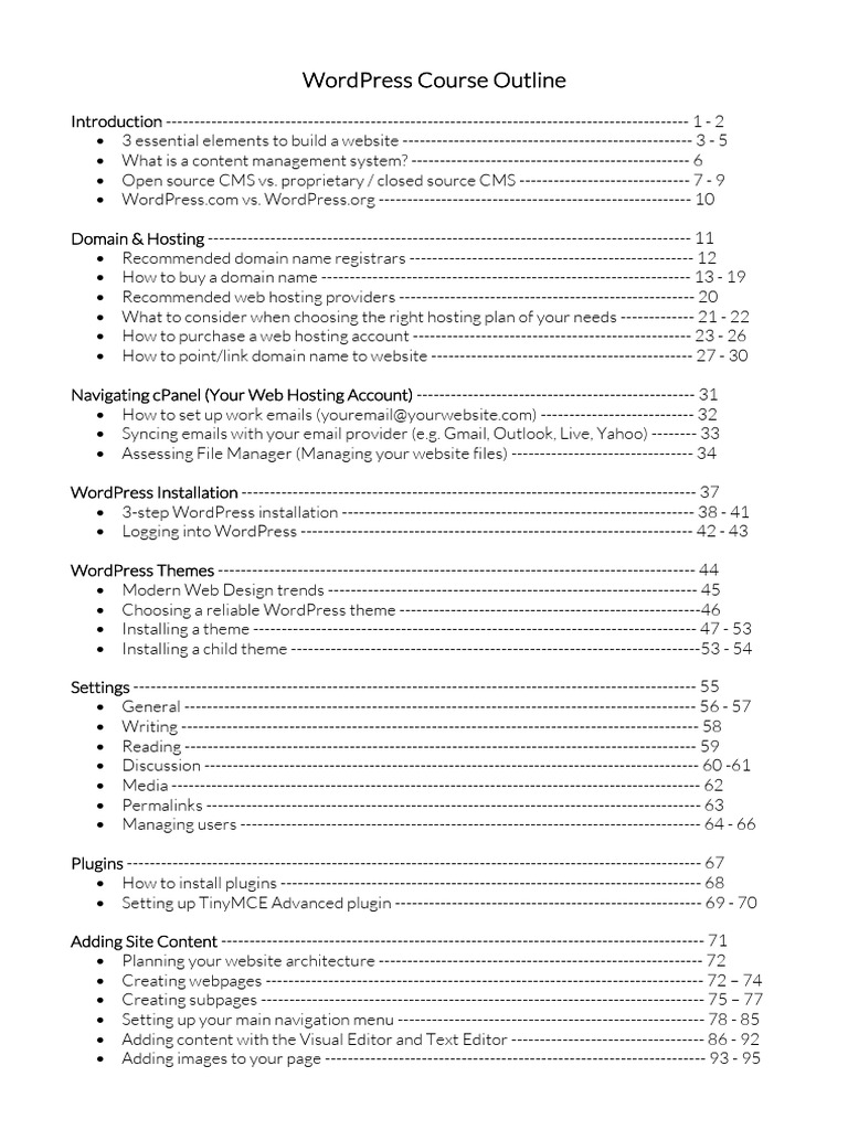 WordPress Course Outline 2016 PDF